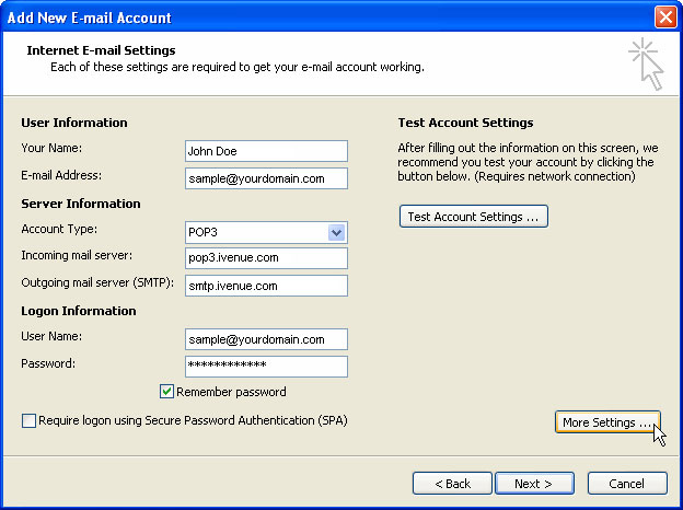 change outlook account settings 2007